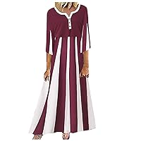 Women’s Vintage Kaftans Long Dress Short Sleeve V Neck Plaid Stripes Patchwork Flowy Beach Holiday Dresses