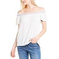 Max Studio Women's Flutter Sleeve Crinkled Knit Casual Top, White/Navy, Extra Large