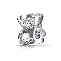 Cubic Zirconia CZ Cluster Bezel Set Heart Spacer Charm Bead For Women For Teen .925 Sterling Silver For European Bracelet