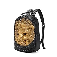 3D Lion backpack, Unisex Happy Small Lion School Bag 3D Cartoon Lion Styled Leisure Backpack Bag (Black)