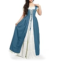 Medieval Renaissance Dresses for Women Victoria Square Neck Bell Sleeve Ruffled Swing Midi Dress for Party Cosplay