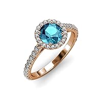 Round London Blue Topaz Diamond 1 3/8 ctw Women Halo Engagement Ring 18K Gold