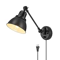 Plug in Wall Sconces, Wall Sconce Lighting with Dimmable On Off Switch, Swing Arm Wall Lamp, Black Metal Industrial Wall Light Fixtures, Safety E26 Base, 6FT Plug in Cord