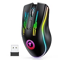 TECURS Wireless Gaming Mouse - Wireless Mouse Gaming for PC, RGB Gaming Mice, 5 Adjustable DPI, Mouse Gaming Wireless, Mouse Rechargeable, PC Mouse Gamer, Gaming Accessories, Black