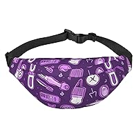 Nurse Pattern Purple Print Fanny Pack Women Men Waterproof Waist Bag With 3-Zipper Pockets Bum Bag For Running Travel
