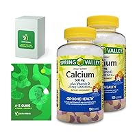 Spring Valley Calcium Plus Vitamin D, Adult Gummies, 500mg, 1000 IU, Assorted Flavors, 100 Ct (2 Pack) Bundle with Exclusive Vitamins & Minerals - A to Z - Better Light&Spring Guide (3 Items)