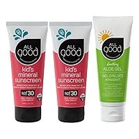All Good Baby & Kids Sunscreen & Aloe Gel Bundle - UVA/UVB Broad Spectrum, SPF 30, Zinc Oxide, Water Resistant - Includes (2) SPF 30 Kids Sunscreen Lotions and (1) Aloe Gel