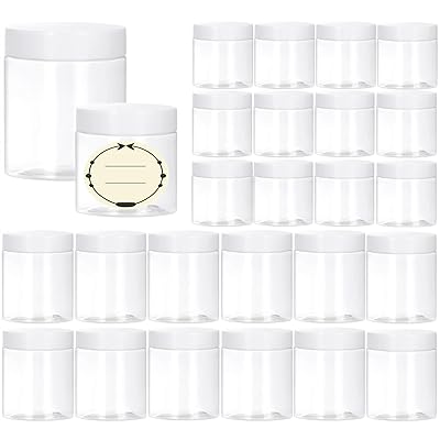 TUZAZO 24 Pack Empty Plastic Slime Containers with Lids and Labels - 12pcs  8 OZ and 12pcs 4 OZ Small Plastic Jars for Lotion, Cream, Ointments