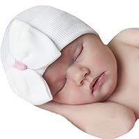 Melondipity Newborn Hospital Hat White - 2 Ply Hospital Fabric - Infant Baby Hat Cap with Big Cute Bow Beanie