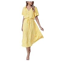 Summer Dresses for Women 2024 Plus Size A Line, Women's Short-Sleeved Printing Polka Dress Dot Irregular Butto