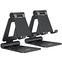 Nulaxy 2 Pack Dual Folding Cell Phone Stand, Fully Adjustable Foldable Desktop Phone Holder Cradle Dock Compatible with Phone 14 13 12 Pro Xs Xs Max Xr X 8, All Phones, Black