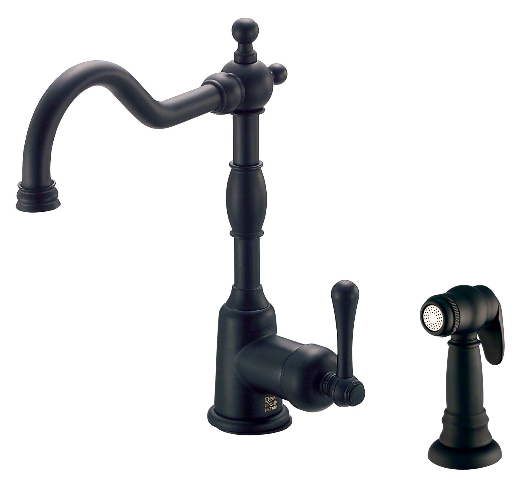 Danze D401157BS Opulence Single Handle Kitchen Faucet with Side Spray, Satin Black