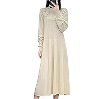 Winter Women's 100% Cashmere and Wool Knitted Dress Midi Thermal Dress