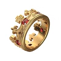 Men's Women's Stainless Steel Round Cubic Zirconia Inlaid Vintage Domineering Royal King Crown Cross Ring