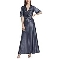 TAHARI Women's Elbow Sleeve V-Neck Knot Front Gown