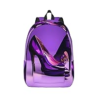 Elegant Purple High Heels With Lipstick Print Canvas Laptop Backpack Outdoor Casual Travel Bag School Daypack Book Bag For Men Women