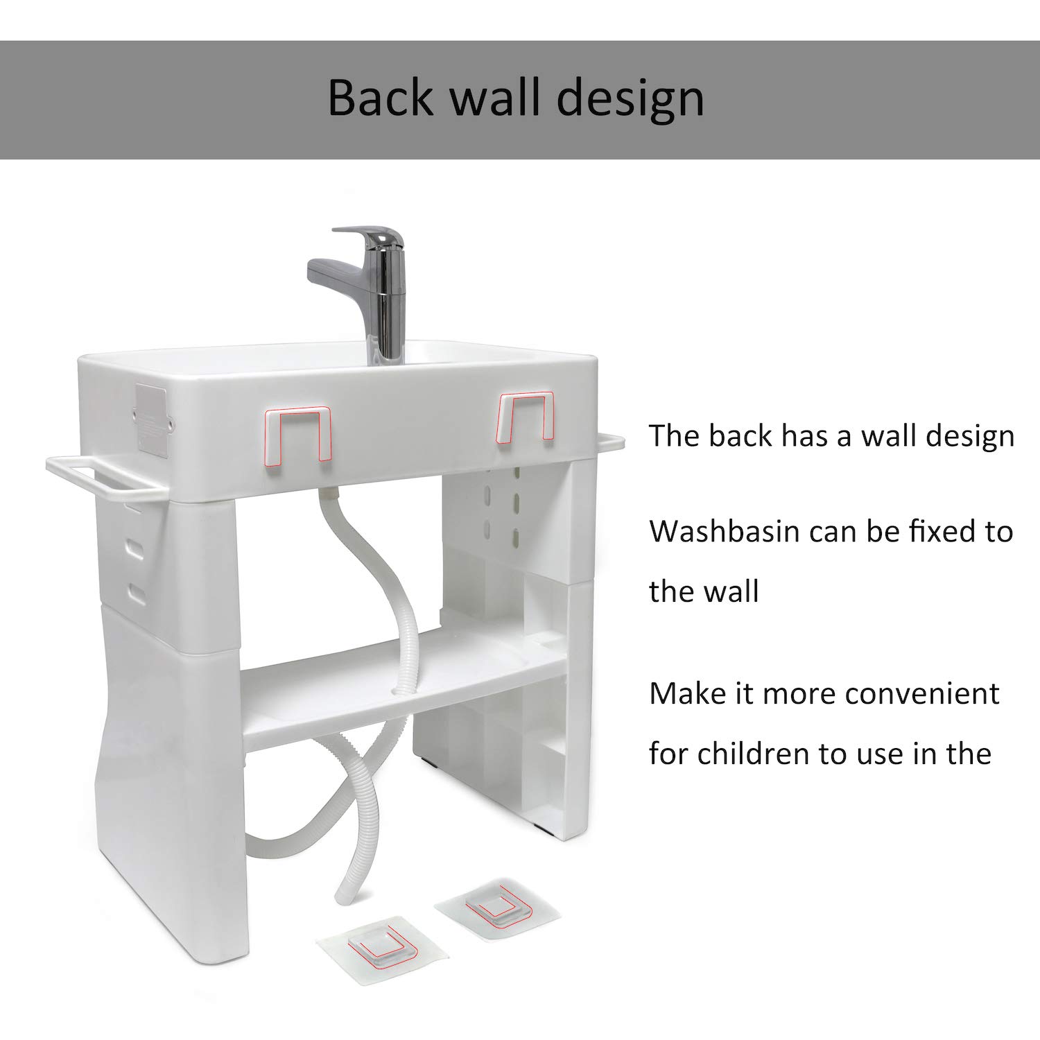 HTTMT- Washstand Self-Care Station Portable Wash Basin For Child Kids Baby Toddler KEarly Training Learning Plastic Washbasin Simulation Towel Shelf [P/N: ET-BABY007-WHITE]