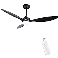 Ohniyou 52'' Ceiling Fan with LED Light and Remote Control, Dimmable 3 Color Farmhouse Indoor Outdoor Ceiling Fan, Reversible Motor, 3 Blades Black Modern Ceiling Fans for Bedroom Dining room Patio