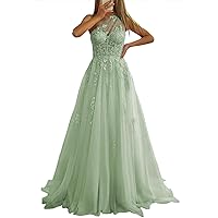 Applique Prom Dress Long Lace Tulle Ball Gown Mermaid One Shoulder A Line Formal Party Dresses PA181