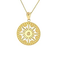 SOLID YELLOW GOLD TEXTURED MEDALLION OPENWORK FLAMING SUN PENDANT NECKLACE - Gold Purity:: 10K, Pendant/Necklace Option: Pendant With 22