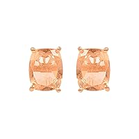 Women's 8X10 MM Cushion Shape Gemstone Birthstone 18k Gold Plated Sterling Silver Stud Earrings - Birthstone Jewelry For Her