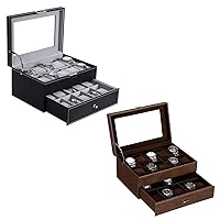 BEWISHOME Watch Box Organizer 20 Men Display Storage Case Luxury Watch Case for Men Metal Hinge Glass Top Large Holder