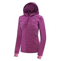 BALEAF Women's Insulated Running Jackets Puffer Hybrid Down Jacket Hiking Stretch Zip Pockets Fleece with Hoodie Cold Weather