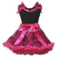 Petitebella Plain Black Shirt Hot Pink Sequins Petti Skirt Outfit 1-8y