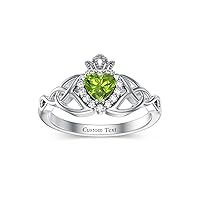 MRENITE 10K 14K 18K Gold Celtic Knot Gemstone Claddagh Ring for Women Irish Celtic Knot Heart Birthstone Claddagh Ring Promise Ring for Her Wife