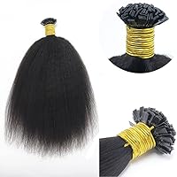 Kinky Straight Flat Tip Human Hair Extension Pre Bonded Brazilian Remy Hair Coarse Italian Yaki Flat Tipped Keratin Fusion Hair Extension For Black Women 100g 100Pieces (18inch 100pieces, #4(Dark Brown))
