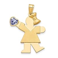 14k Yellow Gold Girl with CZ June BirthstoneCustomize Personalize Engravable Charm Pendant Jewelry Gifts For Women or Men (Length 1.17
