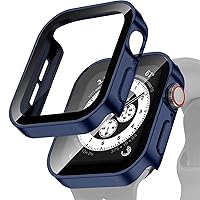 Glass+Cover for Apple Watch case Series 8 45mm 41mm 44mm 40mm Accessories Tempered Screen Protector Protective iWatch Series 7 SE 6 5 4 (Color : Matte deep Blue, Size : 44mm Series 4 5 6 SE)