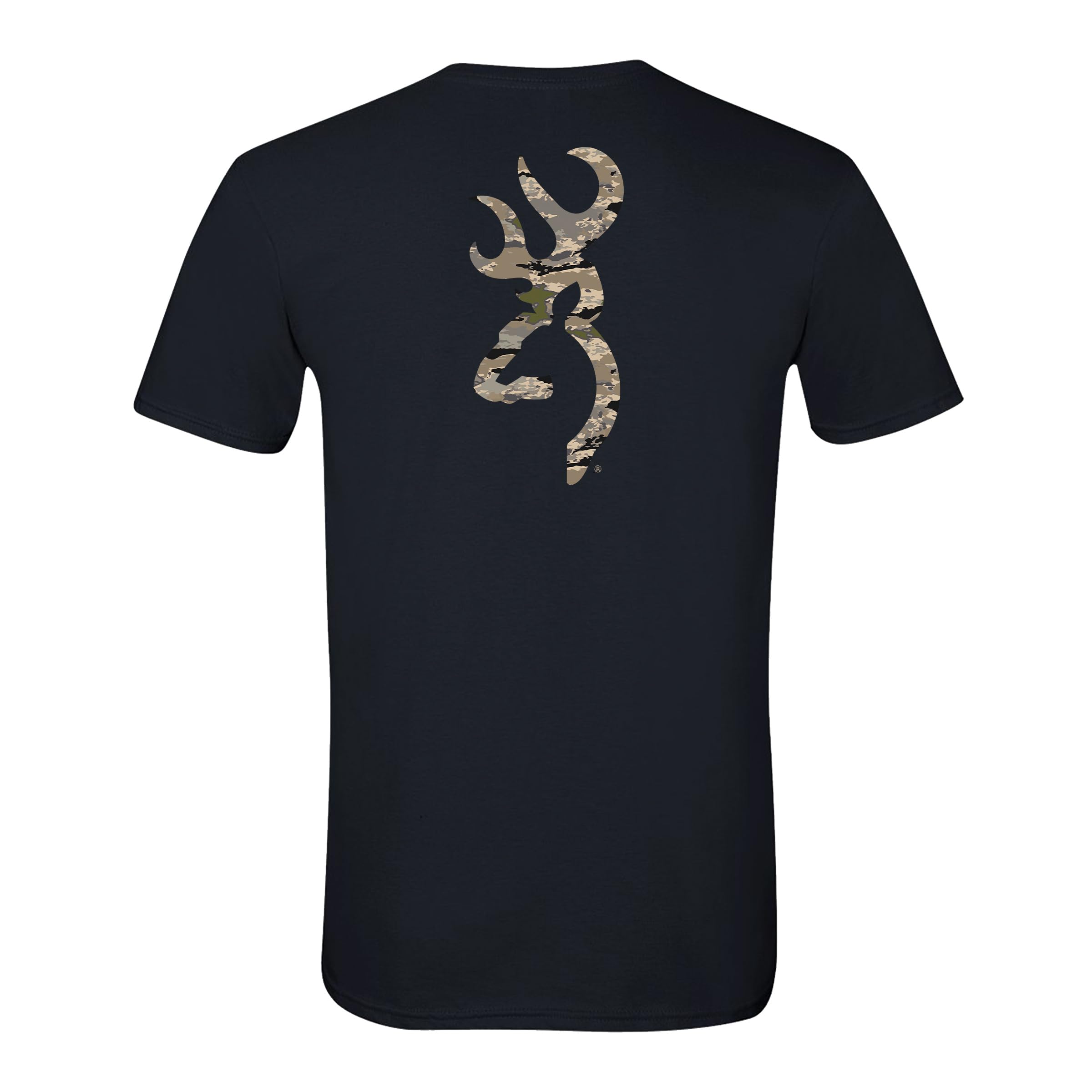 Browning Men's Standard T-Shirt, Hunting & Outdoors Short Sleeve Graphic Tees, Ovix Camo Buckmark (Black)