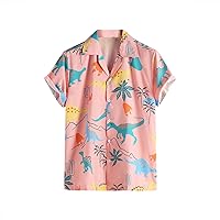 Mens Casual Beach Shirts Summer Turndown Collar Short Sleeve Tropical Printed Loose Fit Button Down Hawaiian Shirt