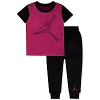 Jordan Baby Boys' 2 Piece T-Shirt & Mesh Jogger Pants Set (24 Months, Black/Vivid Pink/Black)