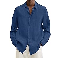 Big and Tall Long Sleeve Linen Shirt for Mens Baggy Solid Cotton Linen Long Sleeve Button Pocket Plus Size T Shirts