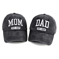 2PCS Est 2024 Mom and Dad Hats for New Parents Gifts, Adjustable Embroidered Baseball Caps Set for Mothers Fathers Day