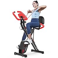 pooboo Folding Exercise Bike, Foldable Fitness Stationary Bike Machine, Upright Indoor Cycling Bike, Magnetic X-Bike with 8-Level Adjustable Resistance, Bottle Holder & Back Support Cushion for Home Gym Workout
