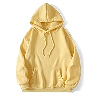 Women for Sweatshirt Solid Thermal Lined Drawstring Hoodie Women for Sweatshirt (Color : Yellow, Size : X-Large)
