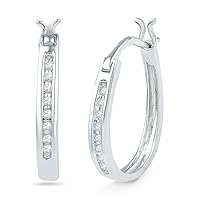DGOLD Sterling Silver Round Diamond Hoop Earrings (1/10 Cttw)