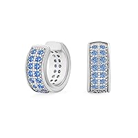 Minimalist Clear Cubic Zirconia Pave Simulated Blue Sapphire CZ Two Row Band Cartilage Ear Cuffs Clip Wrap Helix Earrings For Women .925 Sterling Silver