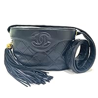 CHANEL Matelasse CC Coco Mark Vanity Fringe Shoulder Bag Lambskin Women's Used, Navy/Gold Hardware