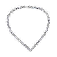 Classic Traditional Bridal Graduated Heart Shape Teardrop AAA CZ V Chevron Front Heart Latch Clasp Statement Collar Tennis Necklace Jewelry Set For Women Wedding Prom Silver Plated