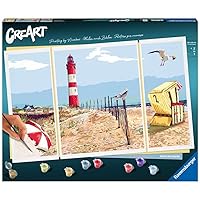 Ravensburger - CreArt Triptych, North Beach, Painting by Numbers Kit, Contains 3 Pre-Printed Boards, Brush, Colours and Accessories, Creative Play and Relax for Adults 14+ Years Old