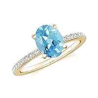 Natural Swiss Blue Topaz Oval Solitaire Ring for Women Girls in Sterling Silver / 14K Solid Gold/Platinum