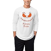 Hat and Beyond Mens Jack-O-Lantern Smile Orange Pumpkin Queen Halloween Graphic 3/4-Sleeve Raglan T-Shirts