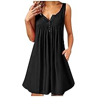 Sexy Summer Dresses, 2024 Straps Sleeveless Solid Color Boho Flowy Loose A-Line Midi Dress Womens Clothes Black Dresses Clothing for Women Luau Party Vaction Dresses Outfits (5XL, Black)