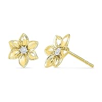 DGOLD Sterling Silver Yellow Plated White Round Diamond Flower Earring (0.02 cttw)