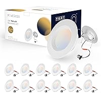 12 Pack 6 Inch 5CCT Dimmable LED Recessed Lights, 12W=75W, 1200LM, Selectable 2700K-6000K, ETL and Energy Star Certified