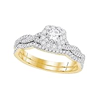14kt Yellow Gold Womens Round Diamond Twist Bridal Wedding Engagement Ring Band Set 5/8 Cttw